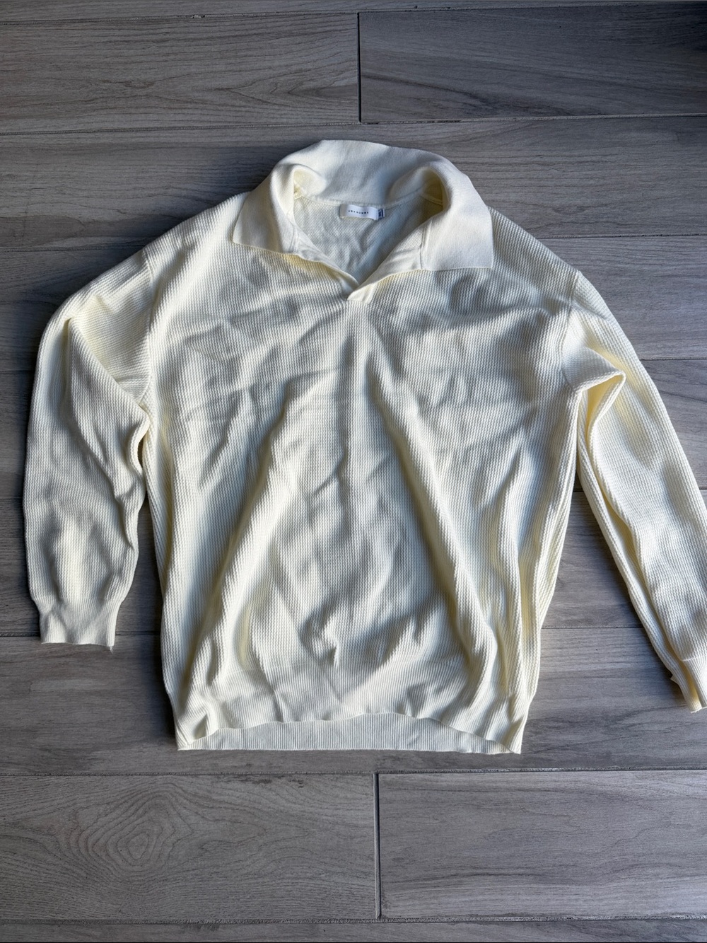 Men's Cream V-Neck Collared Knit Sweater